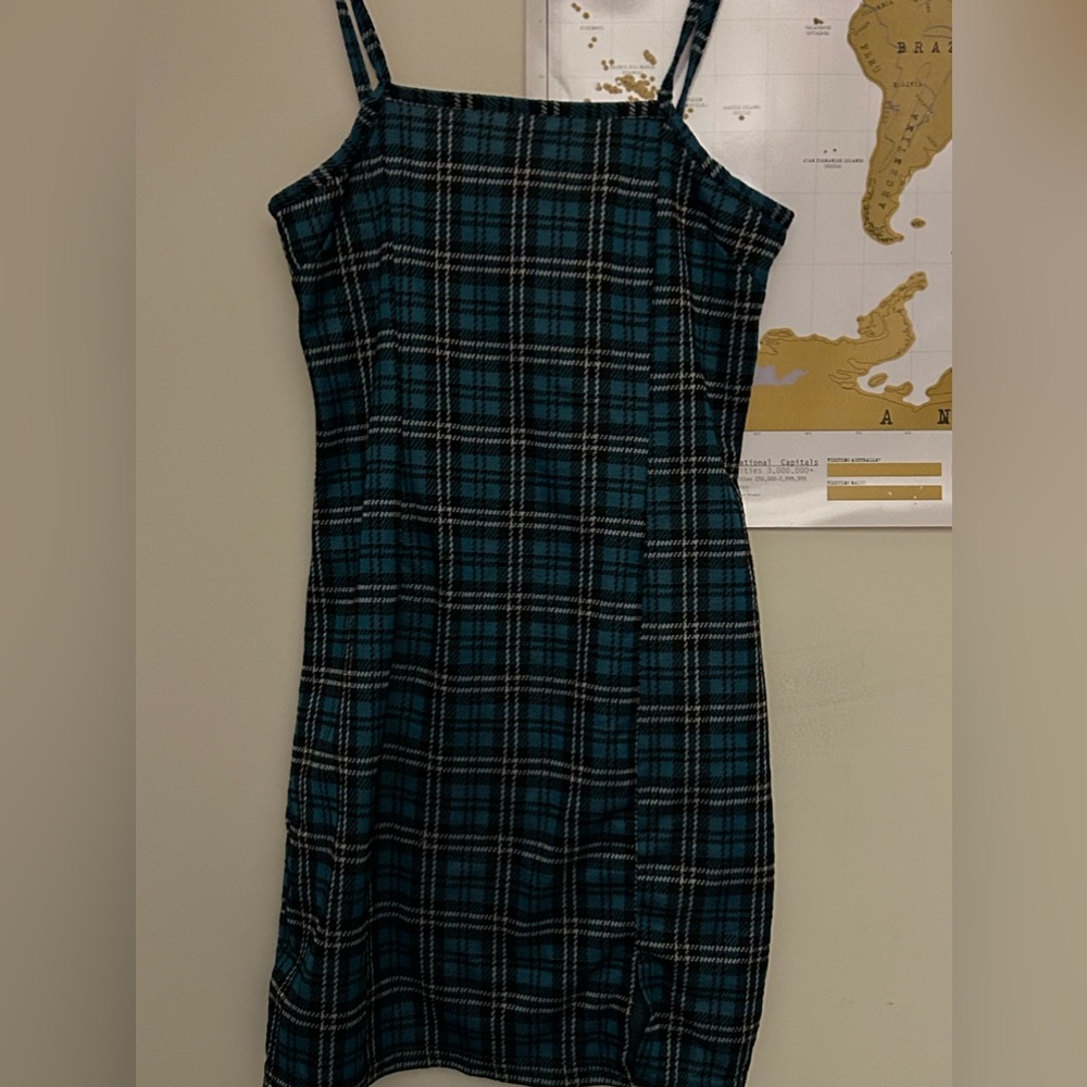 Green plad mini dress